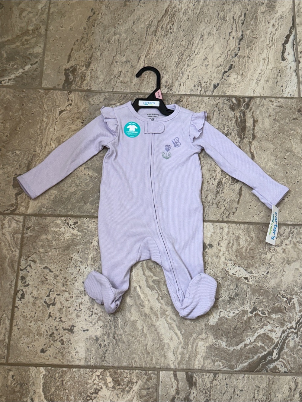 NWT Size 0-3 months Carter's Lilac Ruffle-Shoulder Footed One-Piece